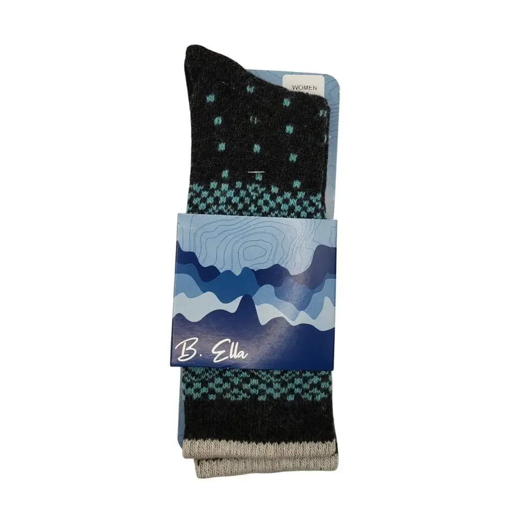 B.Ella Wool Cashmere Blend Crew Socks Fair Isle INGRID Snowflake‎ Gray 7-9.5 M